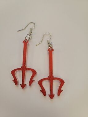 Red Pitch Fork Dangle Earrings
